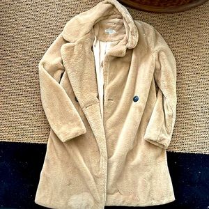 Chic Faux Fur Knee Length Tan Coat